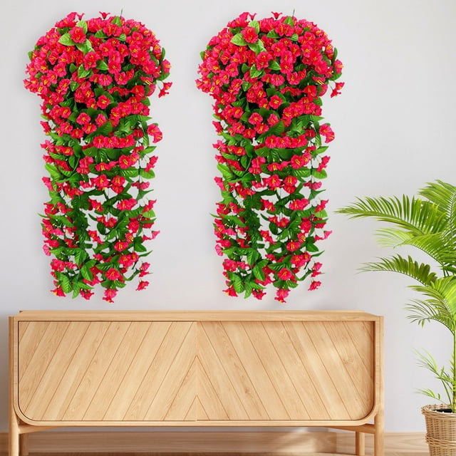 Flores Colgantes Artificiales, Enredaderas y Follaje con Varilla de 85 cm, Decoración Floral de Pared para Hogar, Oficina, Sala de Estar.