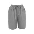 thumbnail image 4 of Audhol Womens Linen Shorts! Womens Summer High Waist Shorts Casual Comfortable Drawstring Elastic Waist Solid Color Loose Shorts with Pockets Linen Shorts for Women Grey2 3XL, 4 of 6