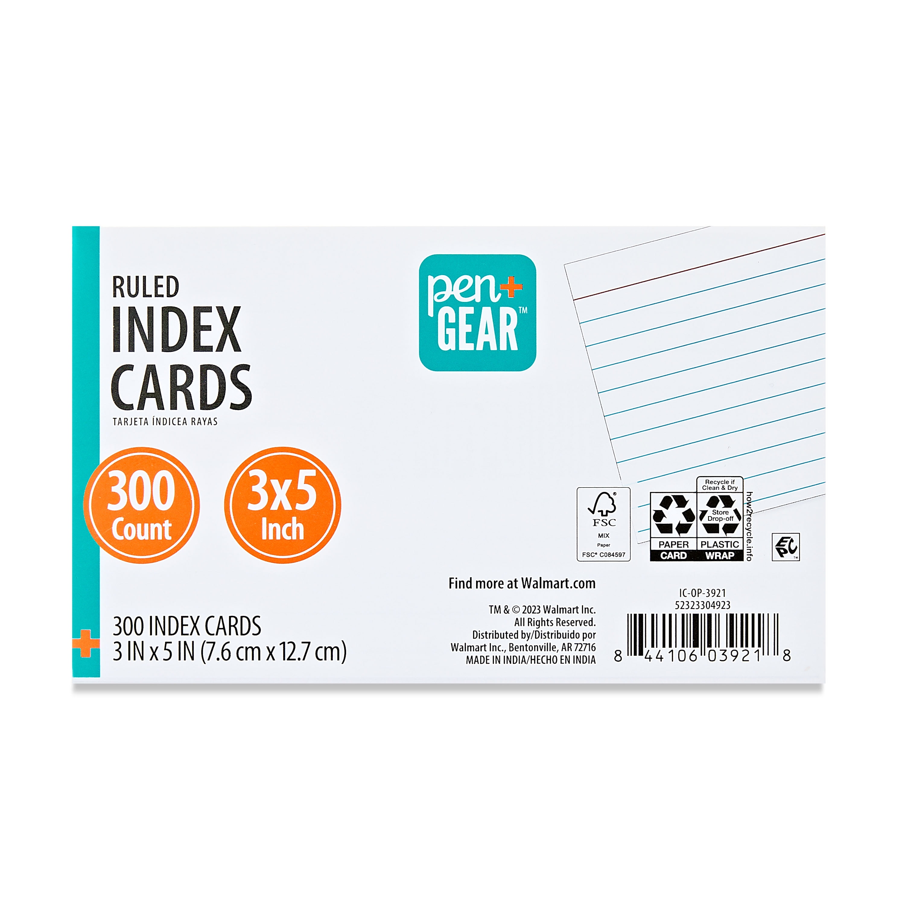 (3 pack) Pen+Gear Ruled Index Cards, White, 300 Count, 3" x 5"