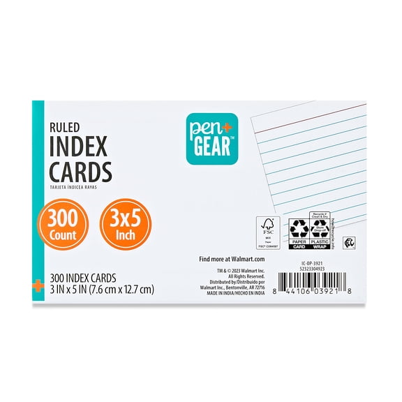 Pen + Gear Ruled Index Cards, White, 3" x 5"