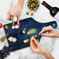 thumbnail image 4 of Constellation Cutting Board, Illustration of Zodiac Signs in Geometric Circle Horoscopes Sun, Tempered Glass Cutting and Serving Board, Wine Bottle Shape, Pale Blue Indigo Yellow, by Ambesonne, 4 of 5