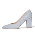 thumbnail image 2 of Zhabtuc Women's Pointed Toe Chunky High Heels Closed Toe Block Heels Slip on Pumps Dress Office Pumps Shoes for Lady Glitter Silver Size 8.5, 2 of 7