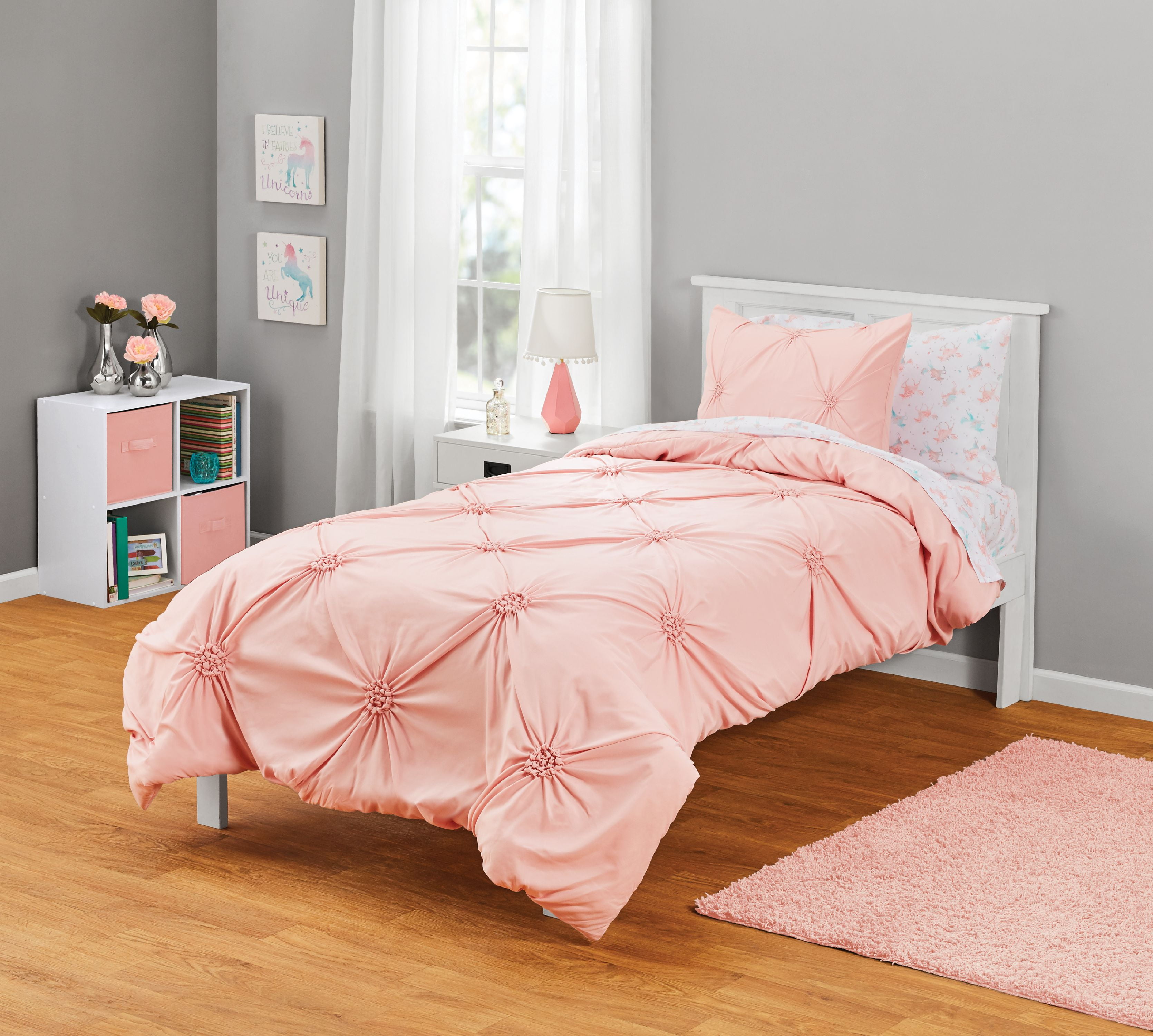 Your Zone Diamond Gather Pink Comforter Set 1 Each