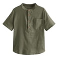 thumbnail image 1 of CHOK Boys Button Up Henley Short Sleeve Linen Cotton Tops with Pocket, 1 of 4