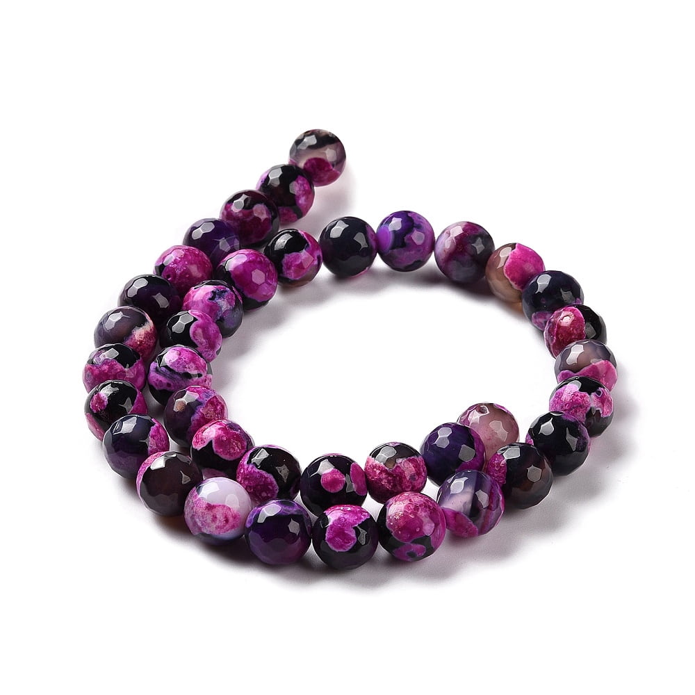 5Strand Natural Fire Crackle Agate Bead Strands Round Grade A Faceted Dyed & Heated Deep Pink 10mm Hole: 1mm 37pcs/strand 15 inch