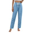 thumbnail image 3 of Women's Tall Fit Linen Blend Pants with Adjustable Drawstring Waist and Side Pockets, Lightweight Breathable Fabric for All Day Comfort Blue XXL, 3 of 8