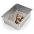 thumbnail image 1 of Bandeja higiénica para gatos Kirecoo de acero inoxidable XL con lados altos, 1 of 8