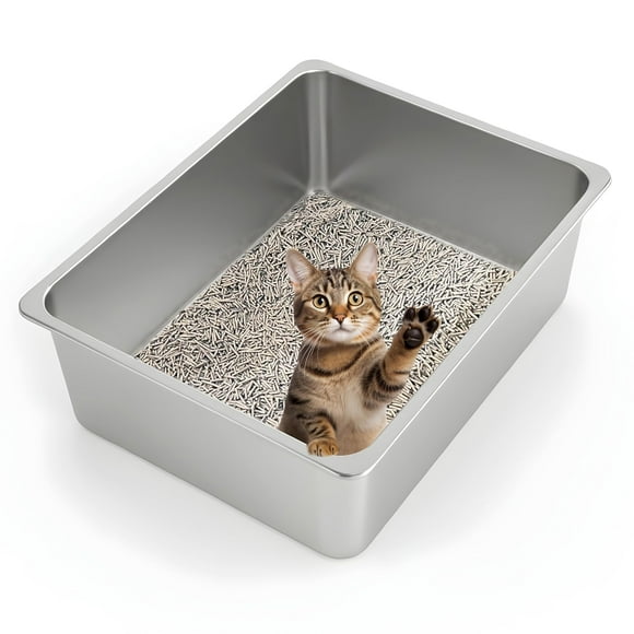 Bandeja higiénica para gatos Kirecoo de acero inoxidable XL con lados altos