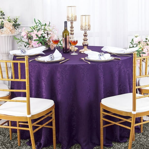 Wedding Linens Inc. 90" Seamless Round Jacquard Damask Polyester Tablecloths - Eggplant