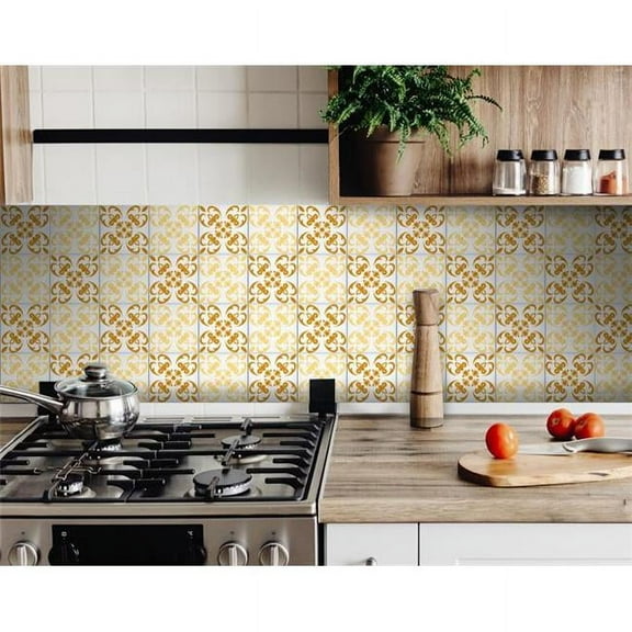 HomeRoots 399841 5 x 5 in. Golden Yellow Retro Peel & Stick Removable Tiles