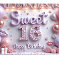 thumbnail image 3 of Flower Design Sweet 16 Banner Glittery Number Birthday Banner Happy Birthday for Teen Celebration Indoor Decor Festive Party, 3 of 7