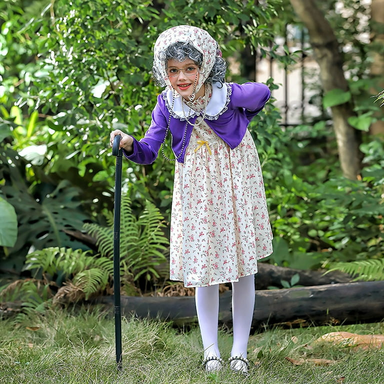 ANINEO 100th Day Of School Kids Old Lady Clothes Girls Granny Dress 100  Year Grandma Show Outfits - Walmart.com