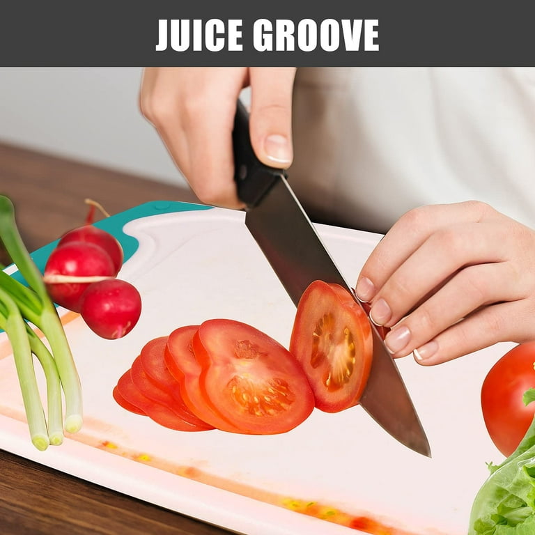 Cutting Boards for Kitchen, Plastic Chopping Board Set of 4 with Non-Slip  Feet and Deep Drip Juice Groove, Easy Grip Handle, BPA Free, Non-porous