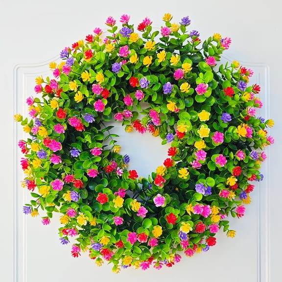 Artificial Rose Wreath 9.8-19.6 Inch Colorful Mixed Flower Wreath for Front Door, Spring Summer Decor, Farmhouse Porch, Wedding, Home Wall Decor