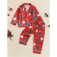 thumbnail image 4 of Cjfdfy Toddler Baby Girl Boy Christmas Silk Stain Pajamas Set Kids Girls PJS Set Sleepwear Fall Winter Clothes Santa Tree Bow Print Long Sleeve Button Down Shirt with Long Pants Set Loungewear 1-5Y, 4 of 9