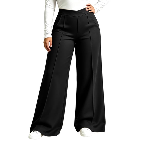 cocolona Womens Casual Loose Plus Size Yoga Pants Elastic Waist Straight Wide Leg Pants with Pockets