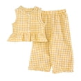 thumbnail image 4 of LNMQLPDBS Girls Summer Sets Puff Sleeve Ruffle Hem Floral Printed Top & Elastic Waist Pants 2pcs Outfits Summer Outdoor Casual Fashionable Suit Toddler Girl Clothes for Tour Vacation and Photo, 4 of 5
