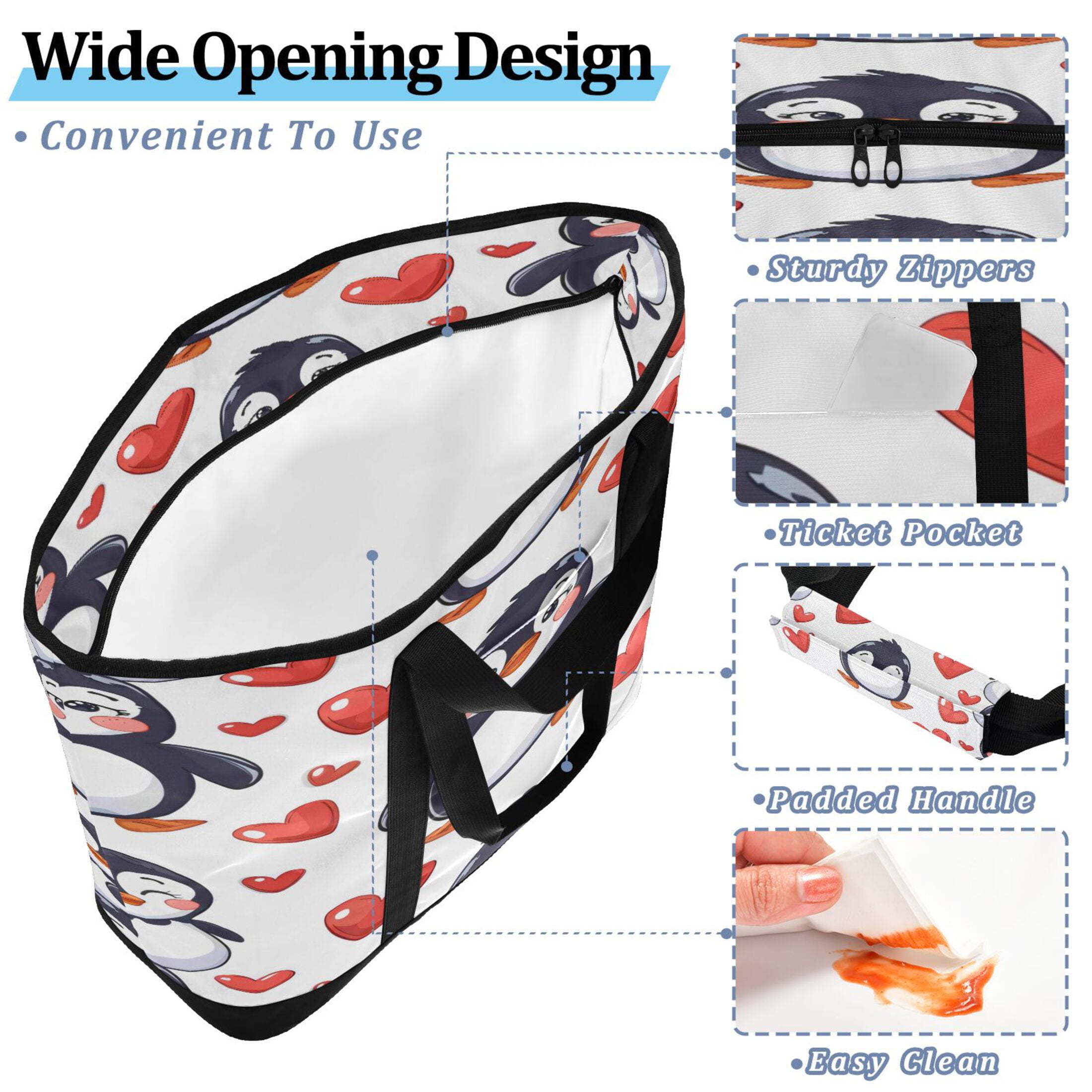 Large Hand-held Ice Pack Picnic Bag Insulation and Refrigeration Suitable for Shopping Picnics and Camping Love Penguin
