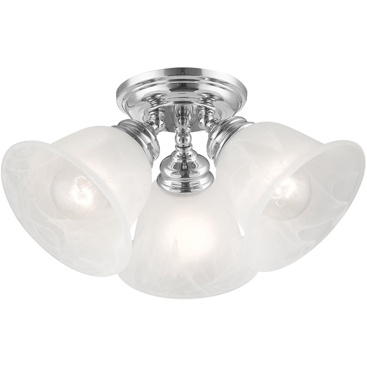 3 Light Polished Chrome Ceiling Light fixture with White Alabaster Glass Shade