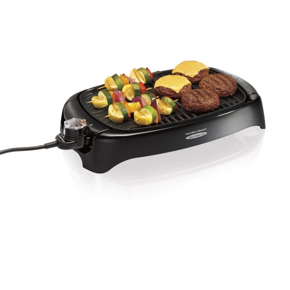 Hamilton Beach 8 Serving Indoor & Outdoor Smokeless Electric Grill, Nonstick Surface, Adjustable Temperature Control, 1200 Watts, 31605N