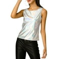 thumbnail image 3 of MODA NOVA Juniors U Neck Sleeveless Stretchy Slim Fit Metallic Tank Tops, 3 of 7