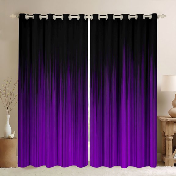 jejeloiu Modern Geometric Striped Curtains Pack of 2 (42x84 Each),Black Purple Curtains Blackout For Girls Kids