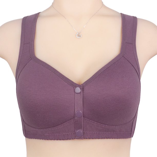 36/80-52/120 Talla Estereotipada Taza Frontal Botón Delantero Ropa Interior De Edad Media Y Vieja Cara Lisa Sin Anillo De Acero Chaleco De Cinturón De Hombro Ancho Nuevo Sujetador Grande