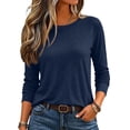 thumbnail image 5 of ASDFVBKG Long Sleeve Shirts for Women Crew Neck Basic Tee Fashion Womens Tops Navy S, 5 of 5