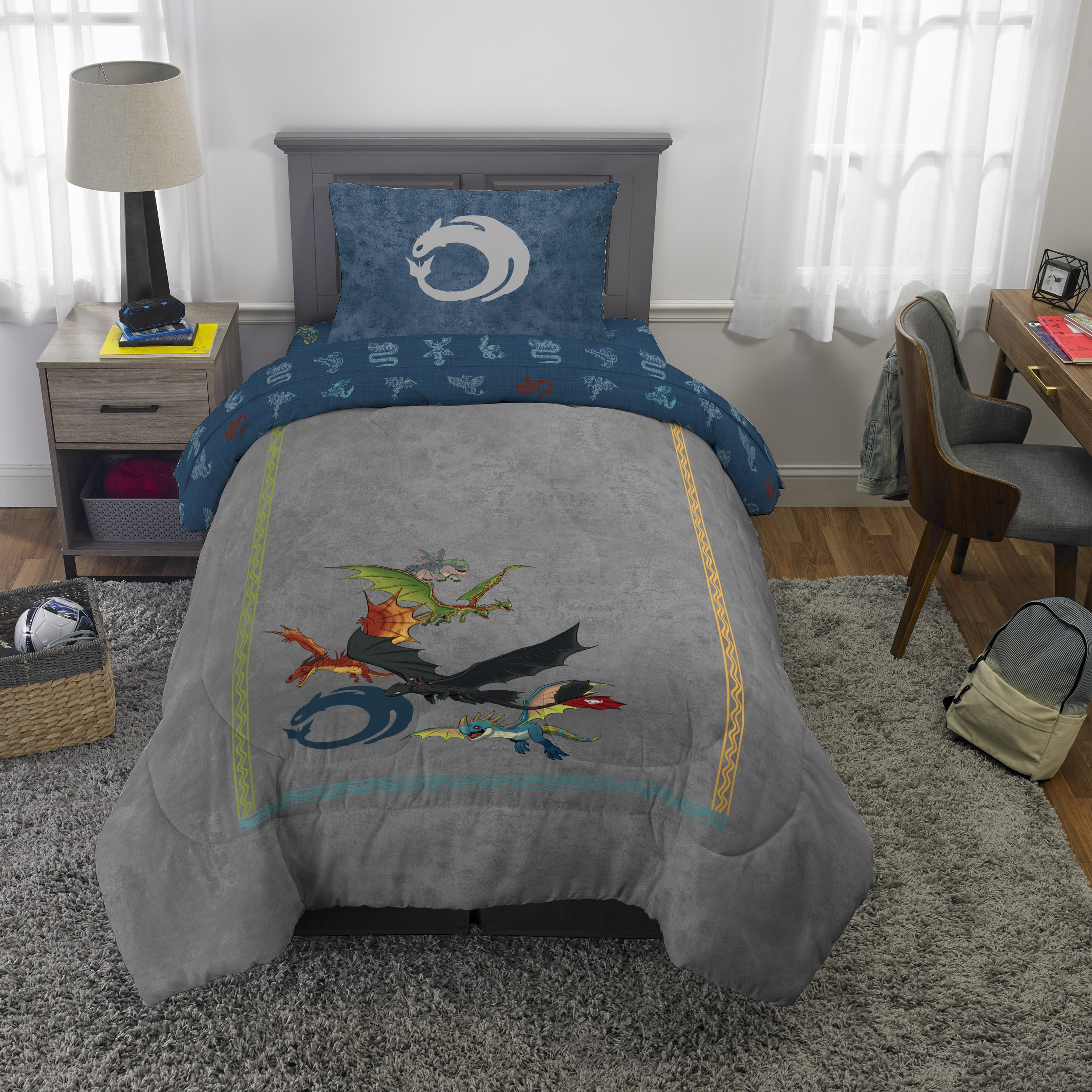 How to Train Your Dragon Kids Twin Bed in a Bag, 4-Piece Bedding Set, Comforter and Sheets