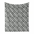 thumbnail image 1 of Damask Grey Soft Flannel Fleece Blanket, Floral Damascus Style Repetition with Heart Shape Swan Details Pattern, Cozy Plush for Indoor and Outdoor Use, 70" x 90", Dimgray and White, by Ambesonne, 1 of 5