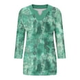 thumbnail image 5 of 3/4 Length Sleeve Womens Tops Dressy Casual Plus Size Blouses Gradient Large V-neck Three Quarter Sleeve Solid Color (Size:L-5XL), 5 of 5