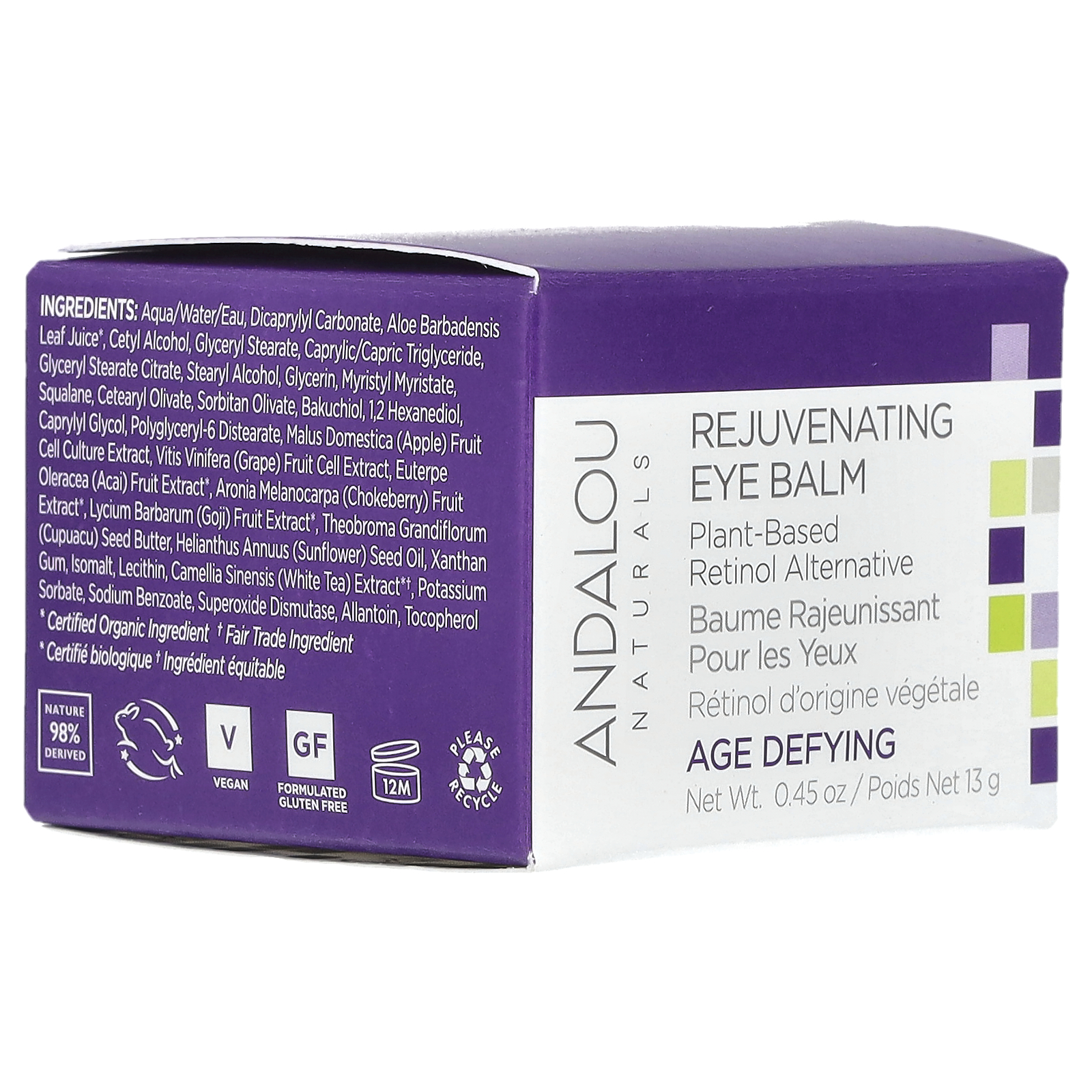 Andalou Naturals Rejuvenating Eye Balm, Plant-Based Retinol Alternative, 0.45 oz (13 g)