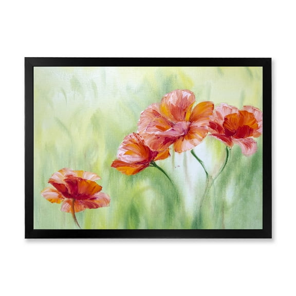 Designart 'Red Blossoming Poppies Over Wild Green I' Traditional Framed Art Print