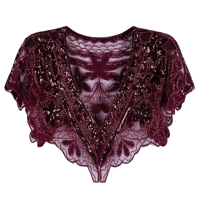 GDREDA Robe Élégante en Maille Ample avec Châle, Foulard à Paillettes pour Banquet, Robe de Soirée Rétro, Rouge, Taille Unique