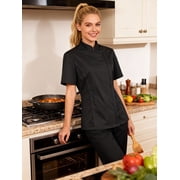 Ubon Womens Plus Size Chef Coat Short Sleeve Chef Jacket Work Jacket Black 2XL