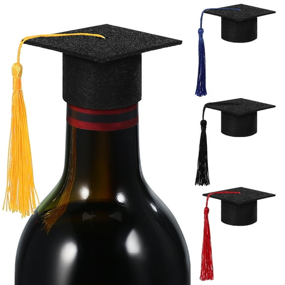 Phlegsive 4 Pcs Mini Graduation Caps Graduation Hats Bottle Hats Bottle Decors Bottle Toppers Grad Party Decorations