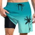 thumbnail image 1 of YUEVE Beach Shorts for Men 2 in 1 Compression Liner 7 Inch Inseam, Mens Swim Trunks Gradient Hawaiian Print Quick Dry Bathing Suit with Pockets Mint Green XXL, 1 of 4
