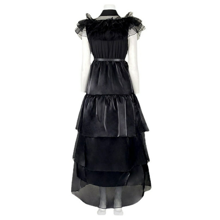 Wednesday Addams Cosplay Costume Long Party Formal Dress with Belts