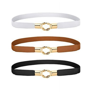 3 Pieces Women Skinny Waist Belt Elastic Thin Belt Waist Cinch Belt for Women Girls Accessories (White Brown Black)
