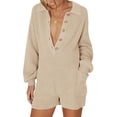 thumbnail image 4 of xiaxaixu Women’s Ribbed Knit Rompers Long Sleeve Solid Color Button Down Jumpsuit Shorts Loungewear, 4 of 4