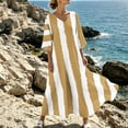 thumbnail image 2 of VBVC Women's Abstract Striped V-Neck Maxi Dress,Ladies 3/4 Sleeve Loose Fit Caftan,Casual Flowy Summer Beach Kaftan Dress For Women,Yellow,S-3XL, 2 of 9