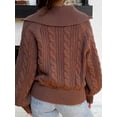 thumbnail image 4 of Gupgi Sweaters for Women Trendy Zip Up Long Sleeve Solid Color Sweater Tops Fall Lapel Cable Knit Pullover, 4 of 7