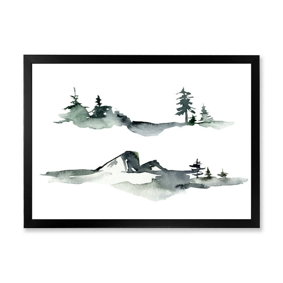 Designart 'Trees With Winter Dark Blue Mountain Landscape I' Modern Framed Art Print
