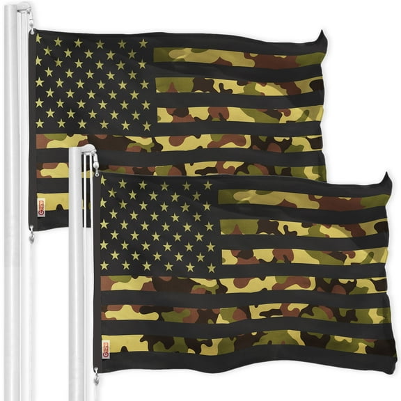 G128 2 Pack: American USA Camouflage Flag | 3x5 Ft | LiteWeave Pro Series Printed 300D Polyester | Green Stars Camo Stripes, Vibrant Colors, Brass Grommets, Thicker and More Durable Than 100D 75D Poly