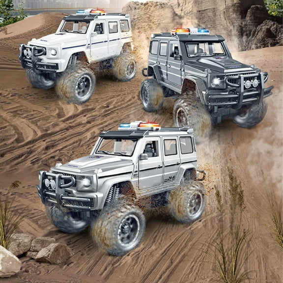 OEFNTAC Police Car Toy Sound and Light Simulation 6.7in Off-road Vehicle Model for Kids Interactive Play Spring Suspension Safe Materials
