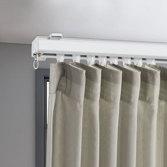 Curtain Track Kit with Roller Hooks Aluminum Wall Mount for For Spaces 12Ft -18Ft Wide Rail Set Room Divider Curtain Rail for Home Office Dorm Curtain, White