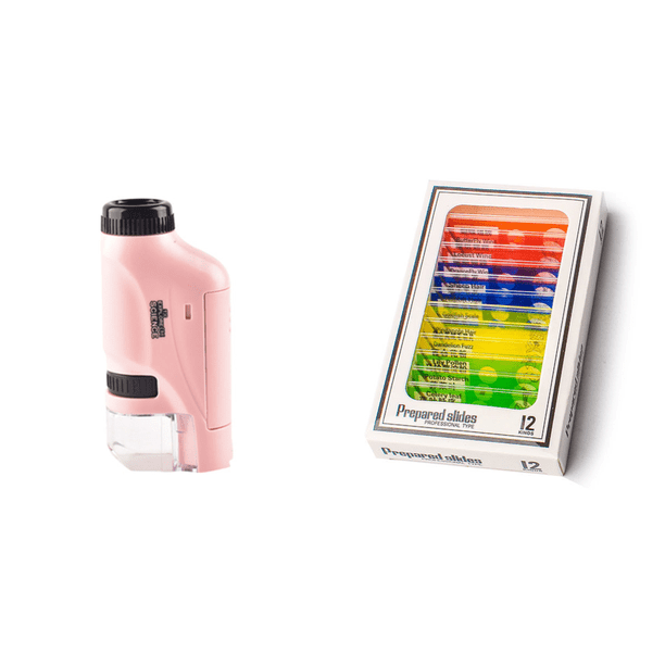 Kit de microscopio Mini Pocket Handheld LED Kids Science Toy Pink