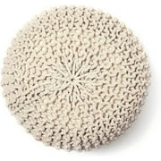· REDEARTH · Round Pouf Ottoman - Cable Knitted Boho Poof - Home Décor Cord Pouffe Handmade Circular Footrest for Living Room - Bedroom - Kids Bedroom - 100% Cotton Pouf (18x18x14; Ivory)