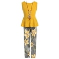 thumbnail image 3 of Big Girls 4 Pieces Girl Pant Set Long Sleeve Jacket Necklace Floral Plaid Pant Tank Top Mustard 14 (J21KS41), 3 of 3