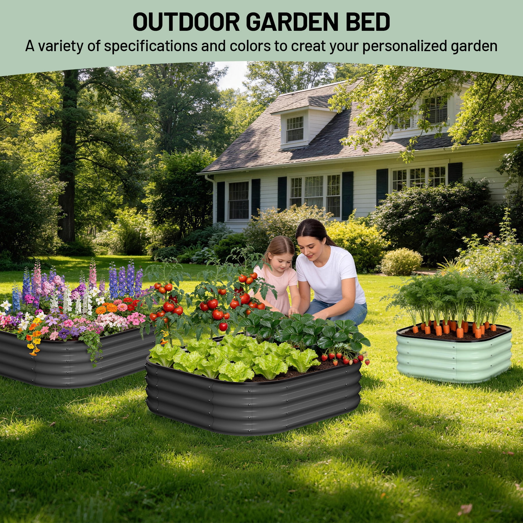 Garvee 3x3x1FT Raised Garden Bed, 2-Pack Metal Planter Boxes, Extra Large Oval Raised Bed for Vegetables Flowers Fruits, Modern Gray Outdoor Kit